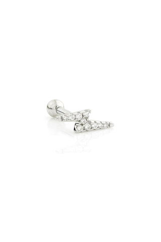 Jewelled Lightning Bolt 9ct Solid White Gold Earring Barbell