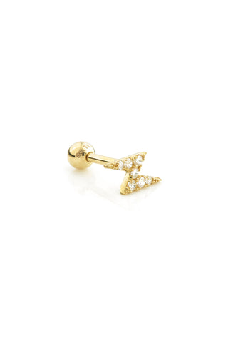 Jewelled Lightning Bolt 9ct Solid Gold Earring Barbell