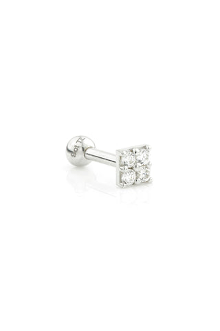 Jewelled Mono Square 14ct Solid White Gold Barbell Earring