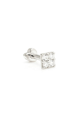 Quad Gem Square 9ct Solid White Gold Barbell Earring with Screw on Heart Back