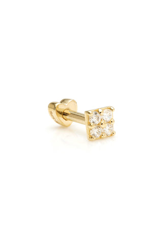 Quad Gem Square 9ct Solid Gold Barbell Earring with Screw on Heart Back