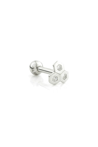 Jewelled Honeycomb 14ct Solid White Gold Barbell Earring