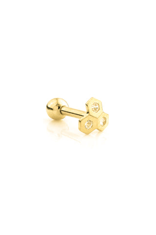 Jewelled Honeycomb 9ct Solid Gold Barbell Earring