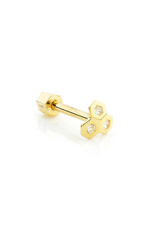 Honeycomb 14ct Solid Gold Gem Barbell Earring with Hexagon Back