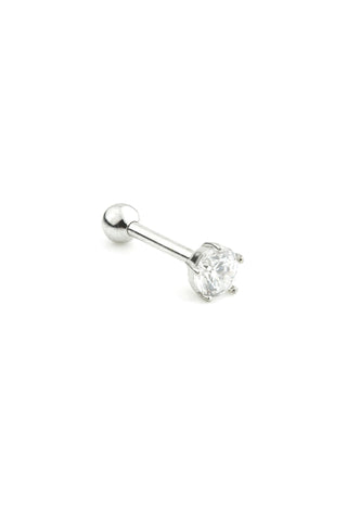 Large Prong Gem 9 Carat Solid White Gold Barbell Earring