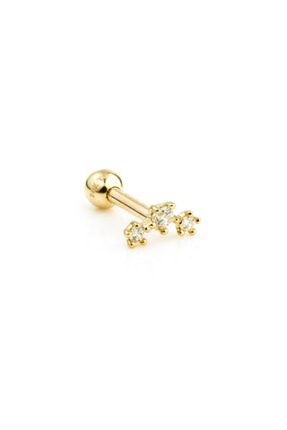 3 Gem Star Crescent 9 Carat Solid Gold Cartilage Barbell Earring