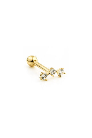 3 Gem Crescent 9 Carat Gold Cartilage Barbell Earring