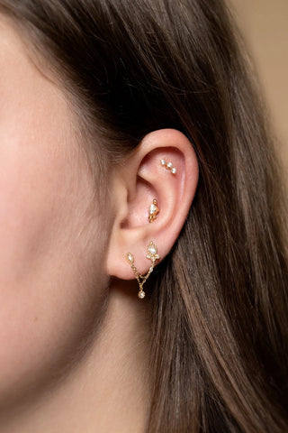 3 Gem Crescent 9 Carat Gold Cartilage Barbell Earring
