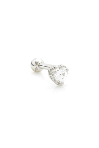 Heart Gem 14 Carat Solid White Gold Barbell Earring