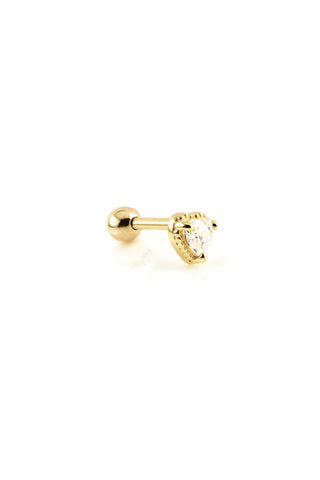Heart Gem 14 Carat Solid Gold Barbell Earring
