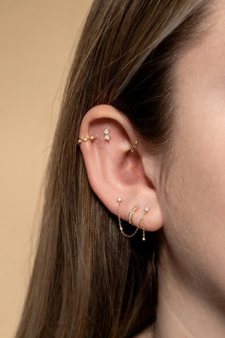 Square Gems 14 Carat Solid Gold Cartilage Barbell Earring