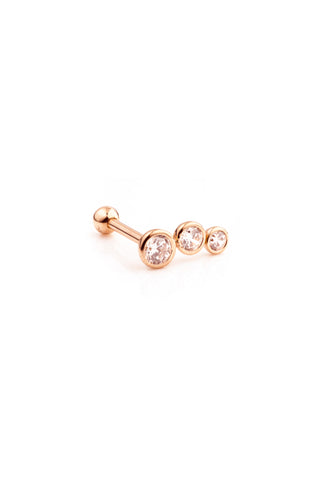 3 Graduated Gem 14 Carat Solid Rose Gold Barbell Earring