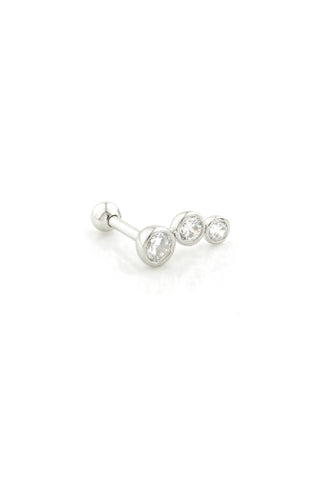 3 Graduated Gem 14 Carat Solid White Gold Barbell Earring