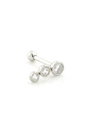 3 Graduated Gem 9 Carat Solid White Gold Barbell Earring