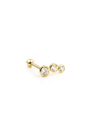 3 Graduated Gem 14 Carat Solid Gold Barbell Earring