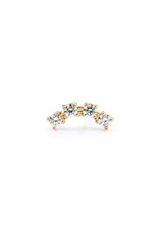 4 Gem Crescent 14 Carat Gold Cartilage Barbell Earring