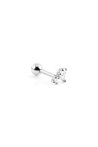 Tear & Mini Gem 9 Carat Solid White Gold Barbell Earring