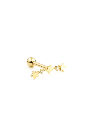 4 Gem Star Crescent 9 Carat Solid Gold Cartilage Barbell Earring