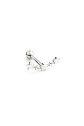 4 Gem Star Crescent 14 Carat Solid White Gold Cartilage Barbell Earring