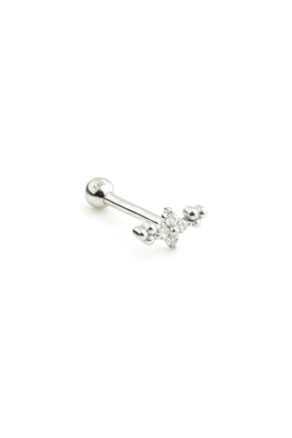 Gem Flower 14 Carat Solid White Gold Cartilage Barbell Earring