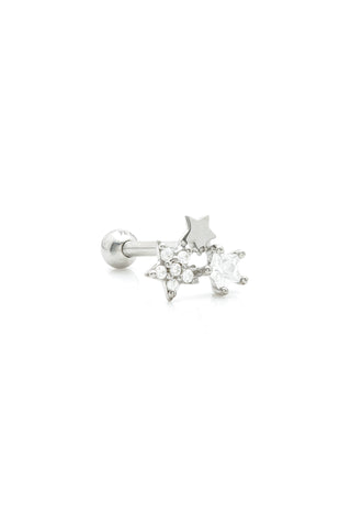 Multi Stars 14 Carat Solid White Gold Cartilage Barbell Earring