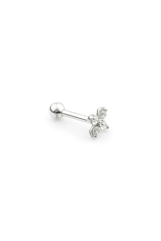 Monogram Gem Flower 14 Carat Solid White Gold Cartilage Barbell Earring