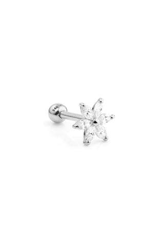Gem Flower Solid White Gold Cartilage Barbell Earring