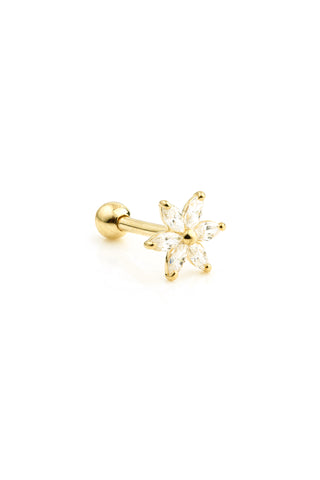Gem Flower Solid Gold Cartilage Barbell Earring