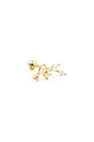 Gem Leaf 14 Carat Solid Gold Barbell Earring