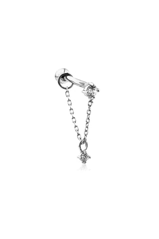 Gem Barbell with Gem Chain 14 Carat Solid White Gold Earring