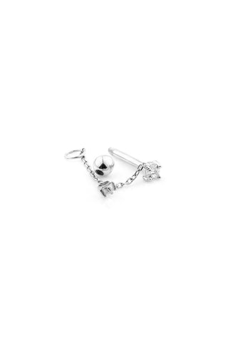 Gem Barbell with Gem Chain 14 Carat Solid White Gold Earring