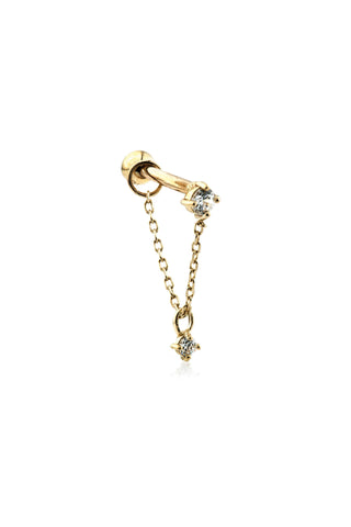 Gem Barbell with Gem Chain 14 Carat Solid Gold Earring