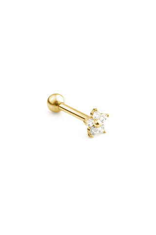 Flower Gem 14 Carat Gold Barbell Earring