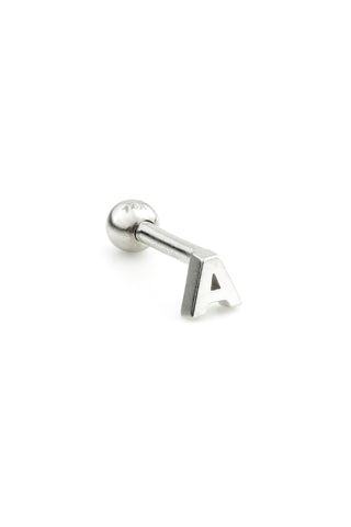 Micro Letter 14 Carat Solid White Gold Barbell Earring