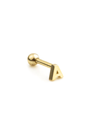 Micro Letter 14 Carat Solid Gold Barbell Earring