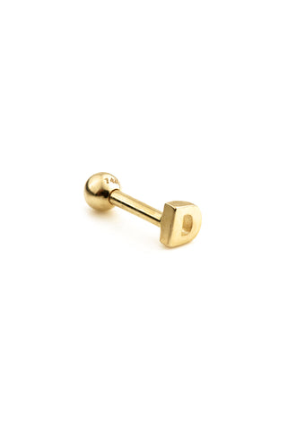 Micro Letter 14 Carat Solid Gold Barbell Earring
