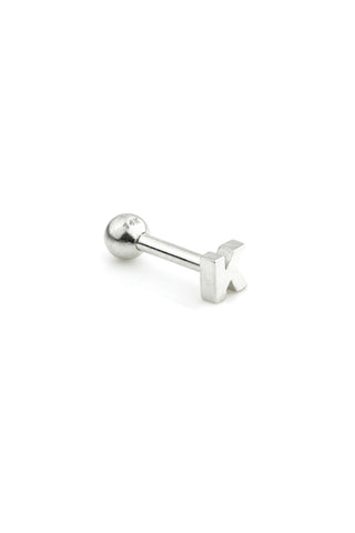 Micro Letter 14 Carat Solid White Gold Barbell Earring