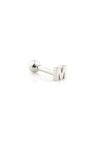 Micro Letter 14 Carat Solid White Gold Barbell Earring
