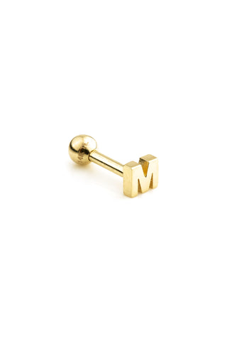 Micro Letter 14 Carat Solid Gold Barbell Earring