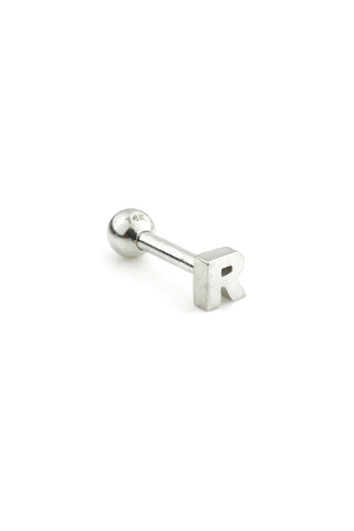 Micro Letter 14 Carat Solid White Gold Barbell Earring