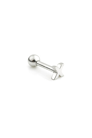 Micro Letter 14 Carat Solid White Gold Barbell Earring