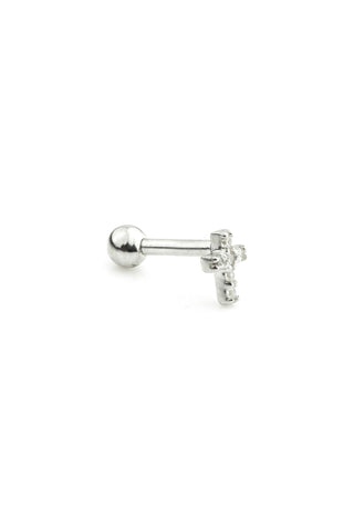 Gem Crucifix Solid White Gold Cartilage Barbell Earring
