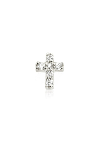 Gem Crucifix Solid White Gold Cartilage Barbell Earring