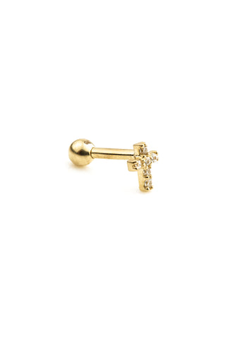Gem Crucifix Solid Gold Cartilage Barbell Earring