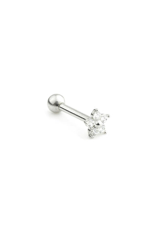 Tiny Gem Star Solid White Gold Cartilage Barbell Earring