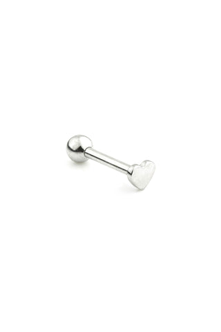 Solid 9ct White Gold Heart Cartilage Barbell Earring