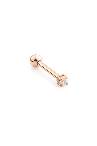 Tiny Prong Gem Solid Rose Gold Cartilage Barbell Earring