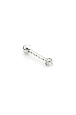 Tiny Prong Gem Solid White Gold Cartilage Barbell Earring