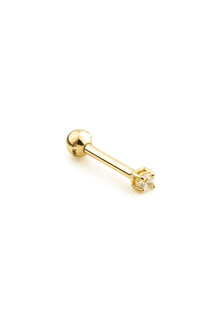 Tiny Prong Gem Solid Gold Cartilage Barbell Earring