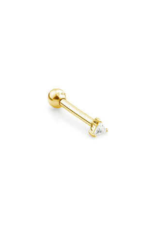 Tiny Triangle Gem Solid Gold Barbell Earring